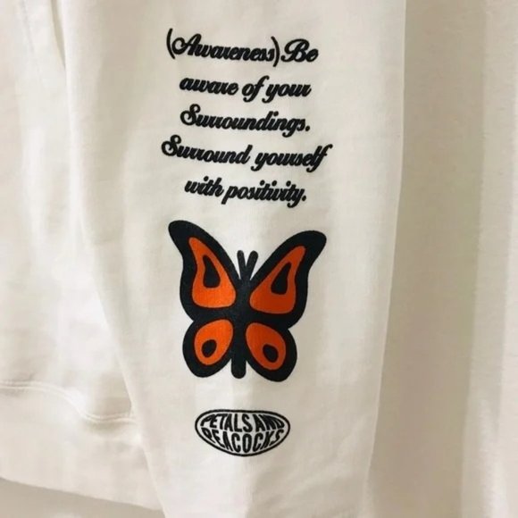 NWT PETALS PEACOCKS WHTE DRAWSTRING GRAPHIC HOODIE - Picture 4 of 8